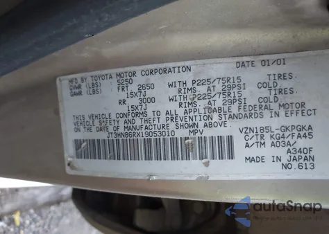 2001 Toyota 4Runner Sr5 из США, поврежденный, VIN JT3HN86RX19053010